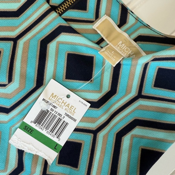 MICHAEL KORS Geometric Print Sleeveless Top Career Women Large NEW 744 - Picture 2 of 2